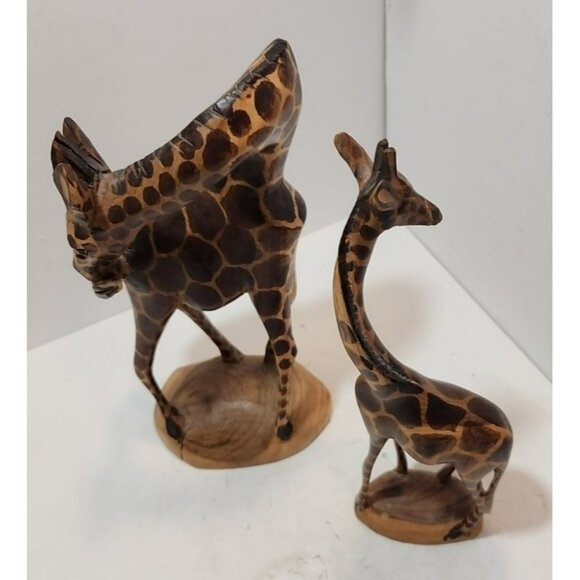 Vtg Besmo Kenya Handcarved Wooden Pair of Giraffe Figurines 12" Tall - Picture 2 of 16